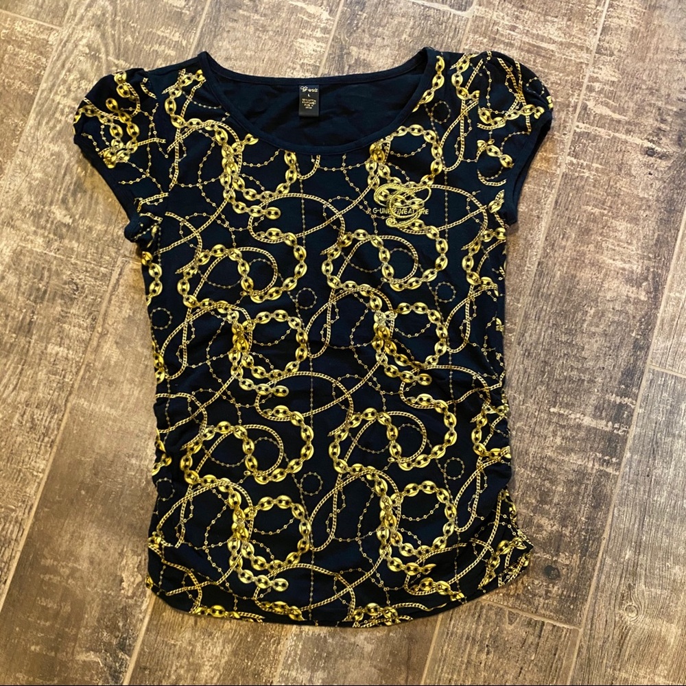 G-unit vintage black shirt with gold chains large